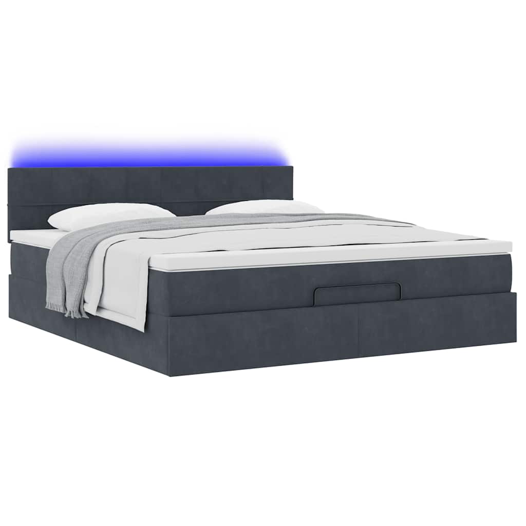Cadre de lit ottoman avec matelas gris foncé 160x200 cm velours - XIOS