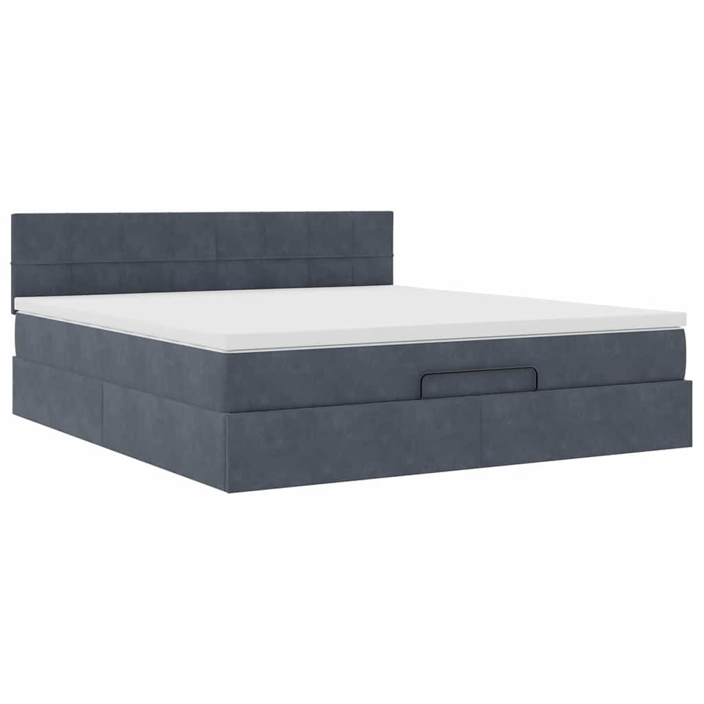 Cadre de lit ottoman avec matelas gris foncé 160x200 cm velours - XIOS