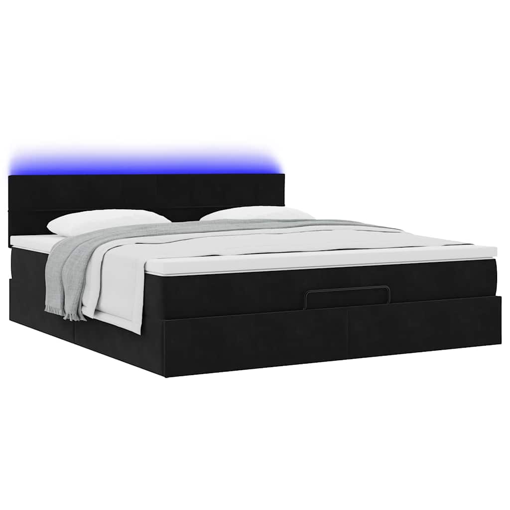 Cadre de lit ottoman avec matelas noir 160x200 cm velours - XIOS