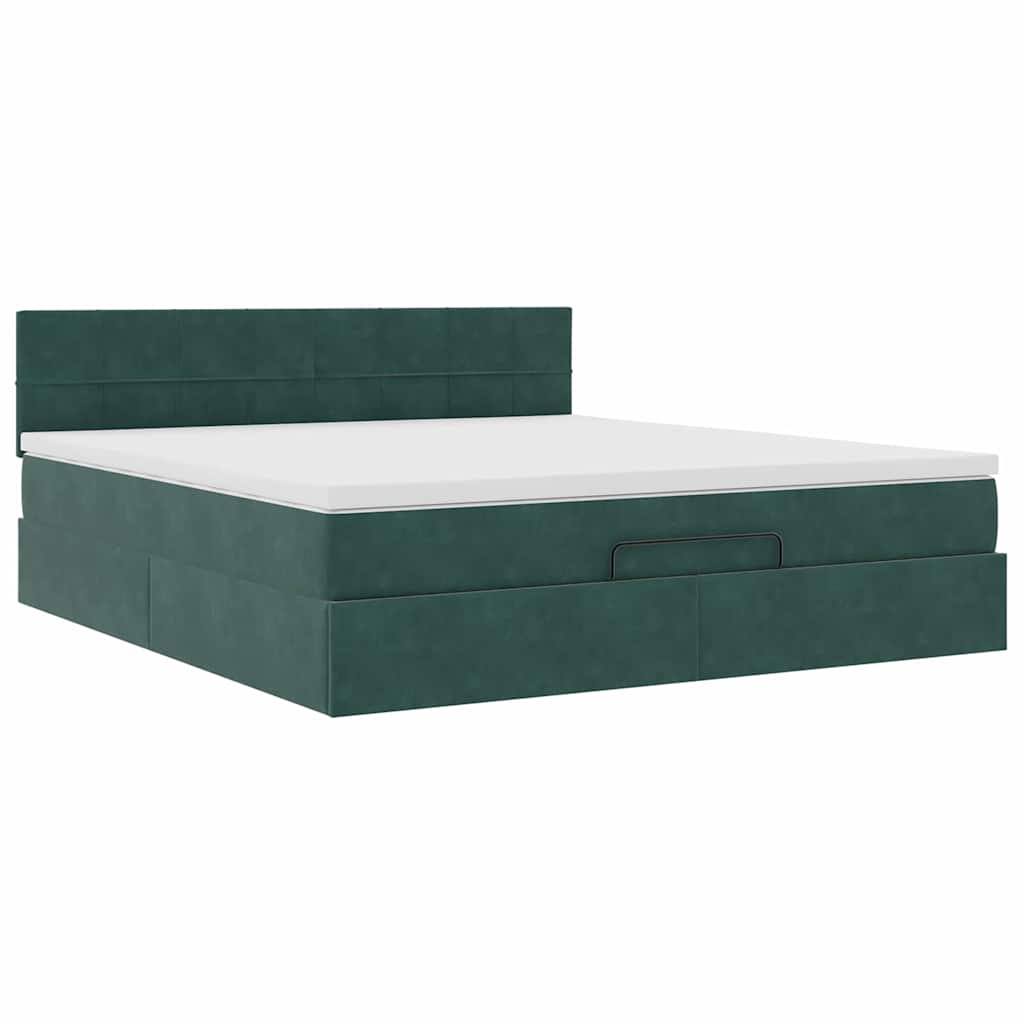 Cadre de lit ottoman avec matelas vert foncé 160x200 cm velours - XIOS