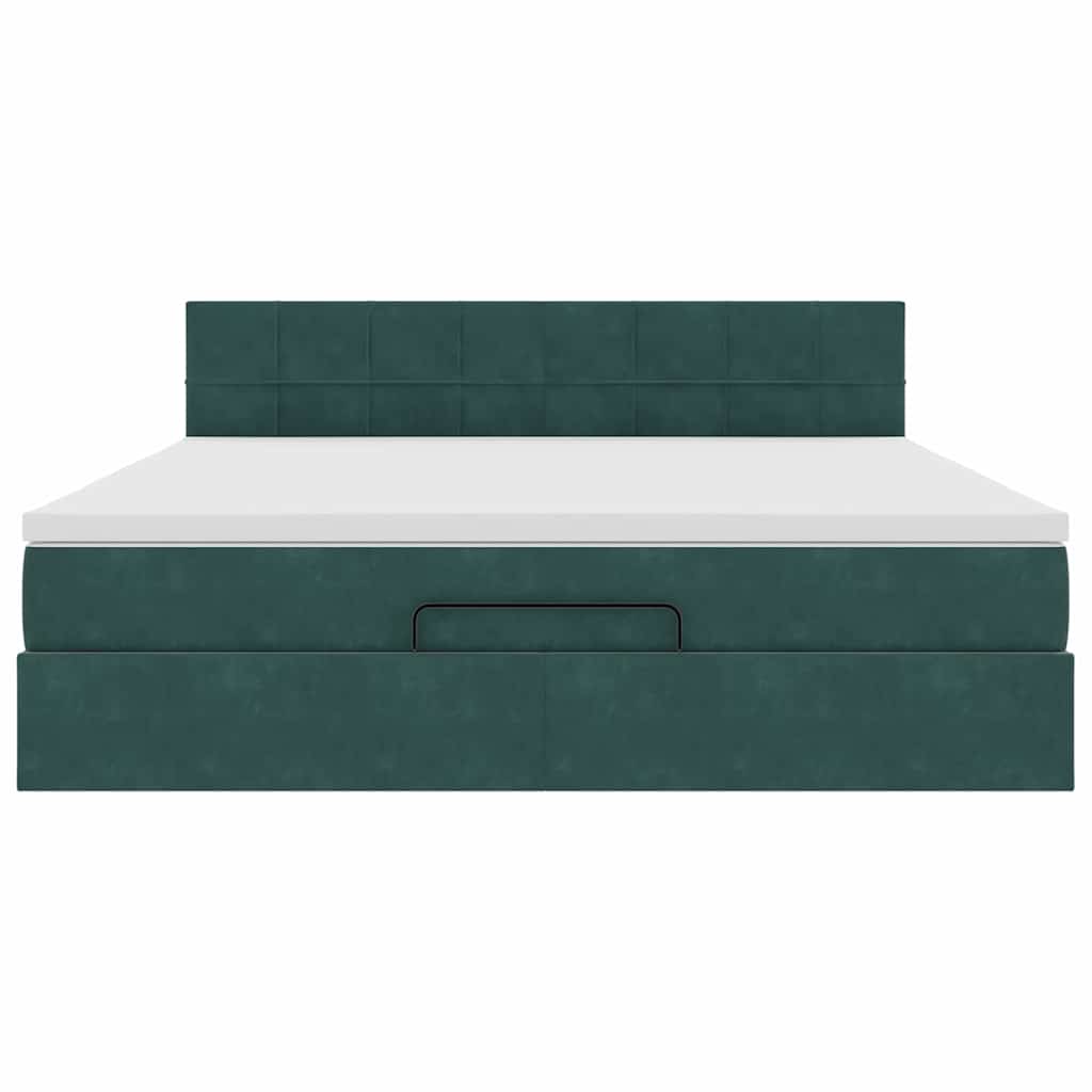 Cadre de lit ottoman avec matelas vert foncé 160x200 cm velours - XIOS
