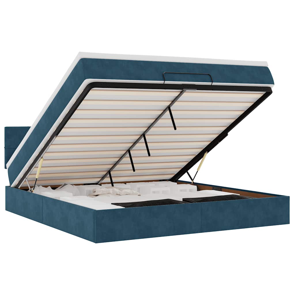 Cadre de lit ottoman avec matelas bleu foncé 160x200 cm velours - XIOS
