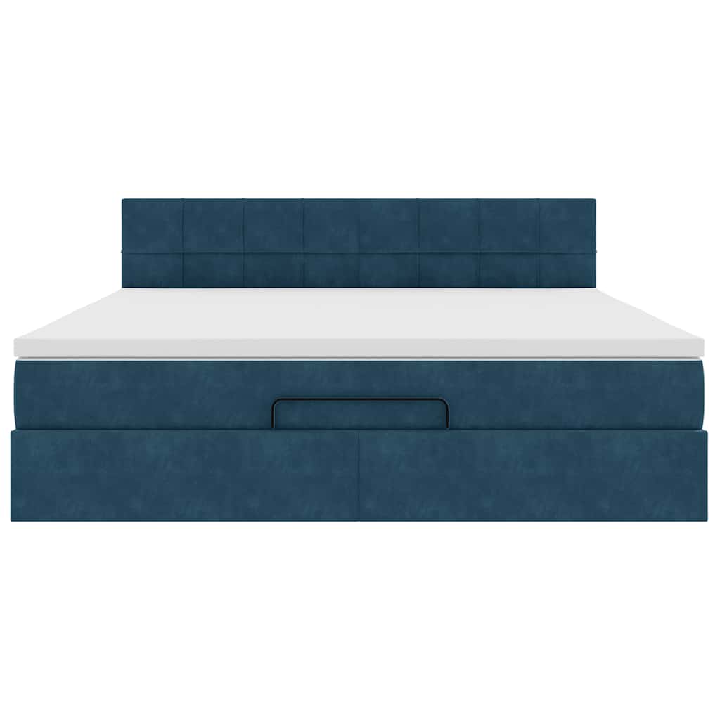 Cadre de lit ottoman avec matelas bleu foncé 160x200 cm velours - XIOS