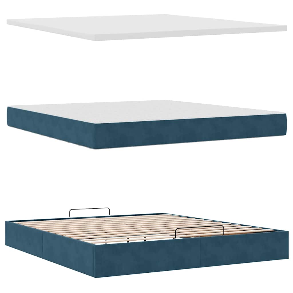 Cadre de lit ottoman avec matelas bleu foncé 160x200 cm velours - XIOS
