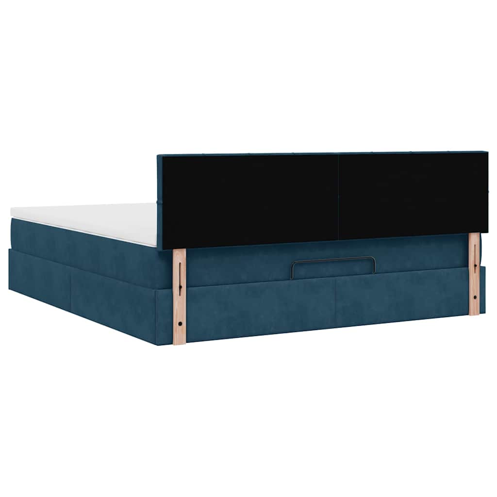 Cadre de lit ottoman avec matelas bleu foncé 160x200 cm velours - XIOS