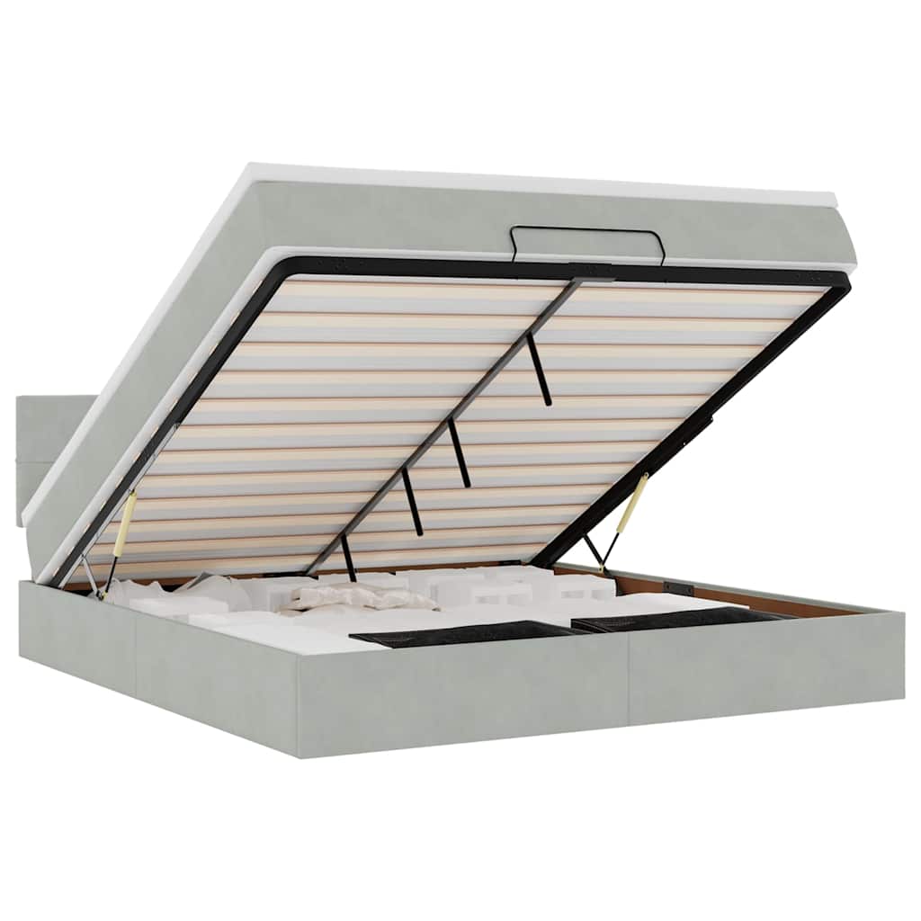 Cadre de lit ottoman avec matelas gris clair 180x200 cm velours