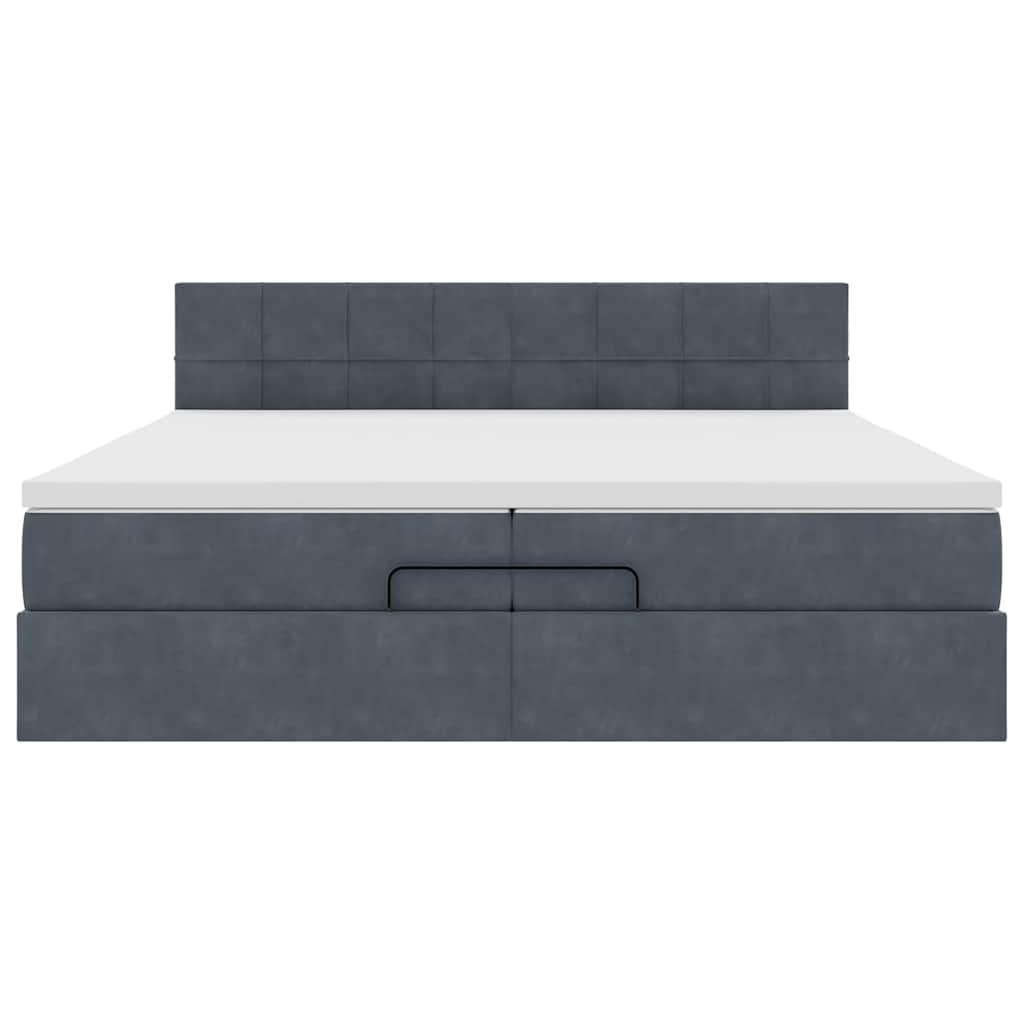 Cadre de lit ottoman avec matelas gris foncé 200x200 cm velours - XIOS