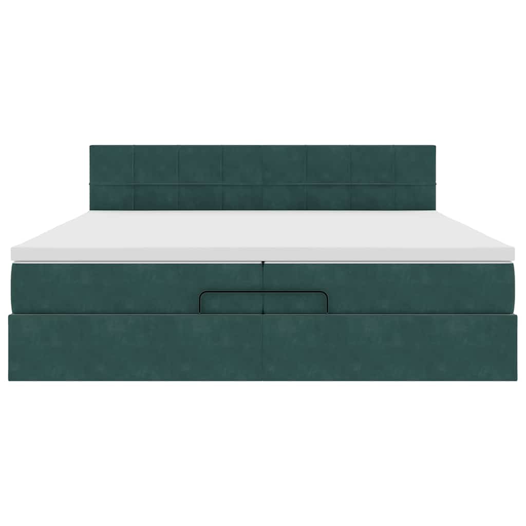 Cadre de lit ottoman avec matelas vert foncé 200x200 cm velours - XIOS