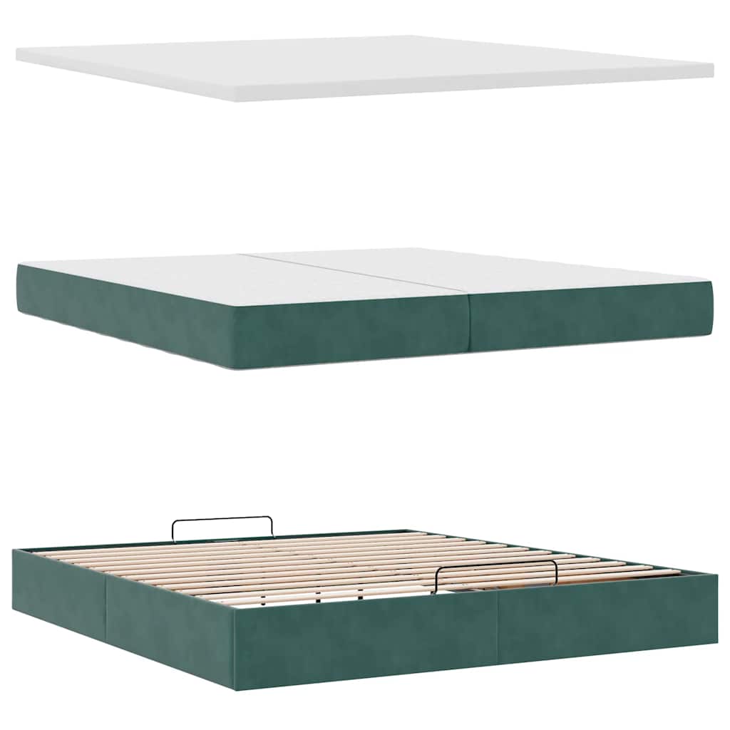 Cadre de lit ottoman avec matelas vert foncé 200x200 cm velours - XIOS