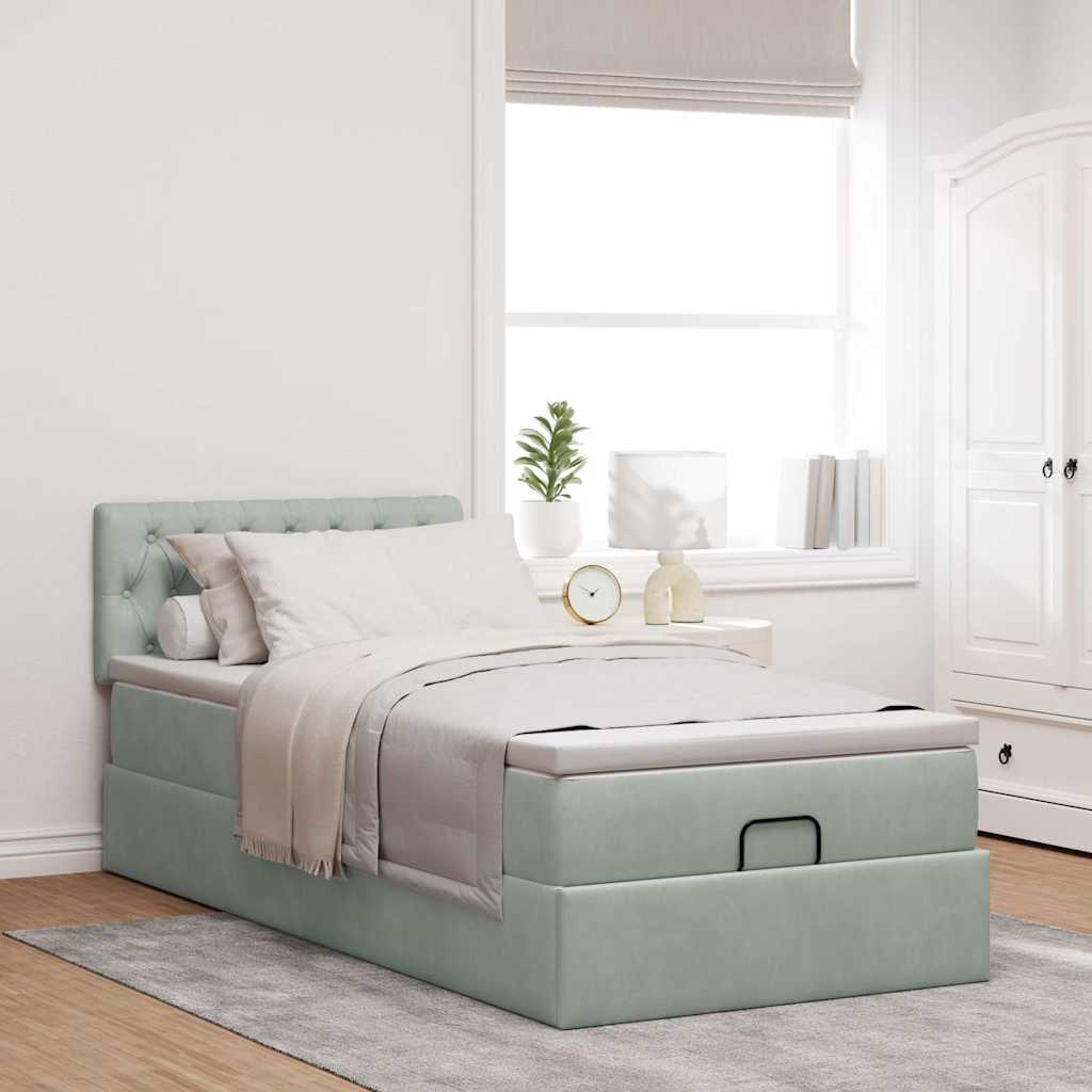 Cadre de lit ottoman avec matelas gris clair 80x200 cm velours - XIOS