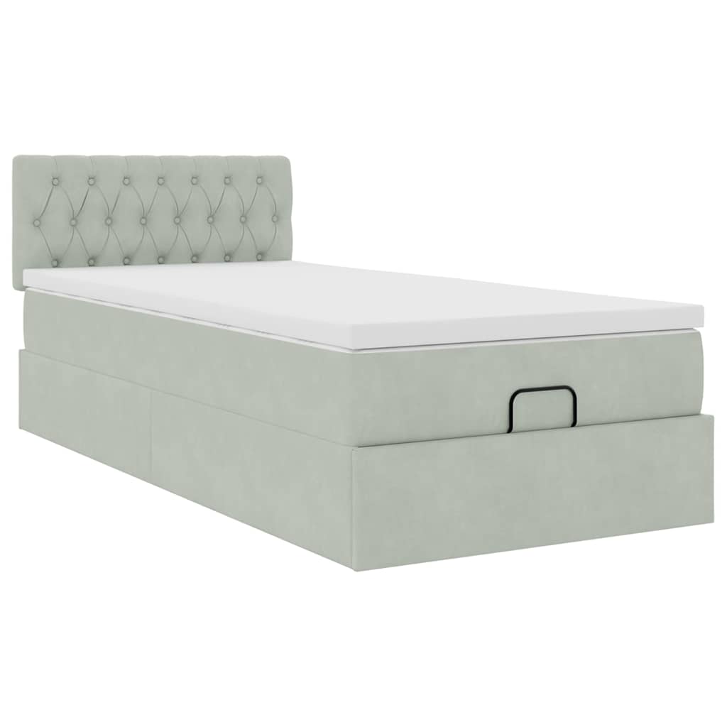 Cadre de lit ottoman avec matelas gris clair 80x200 cm velours - XIOS