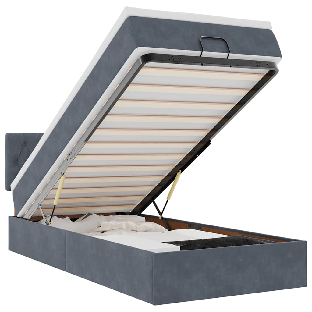 Cadre de lit ottoman avec matelas gris foncé 80x200 cm velours - XIOS