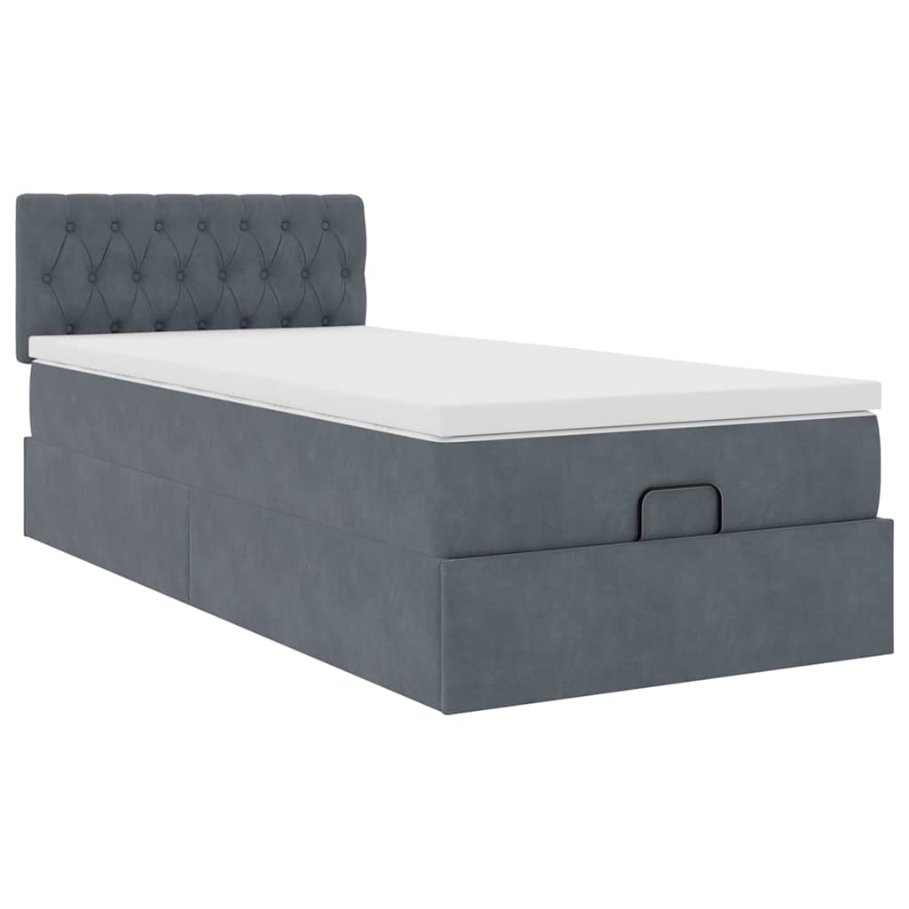 Cadre de lit ottoman avec matelas gris foncé 80x200 cm velours - XIOS