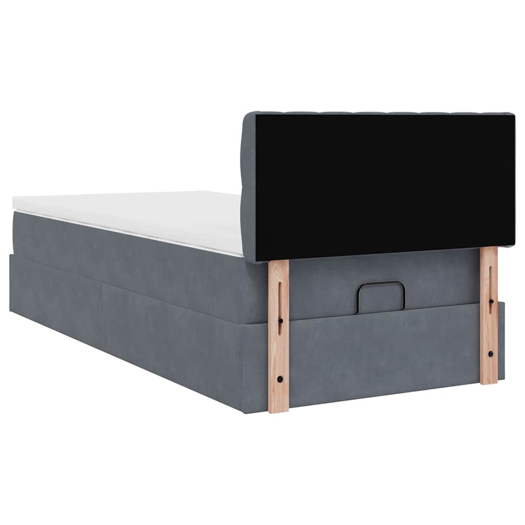 Cadre de lit ottoman avec matelas gris foncé 80x200 cm velours - XIOS