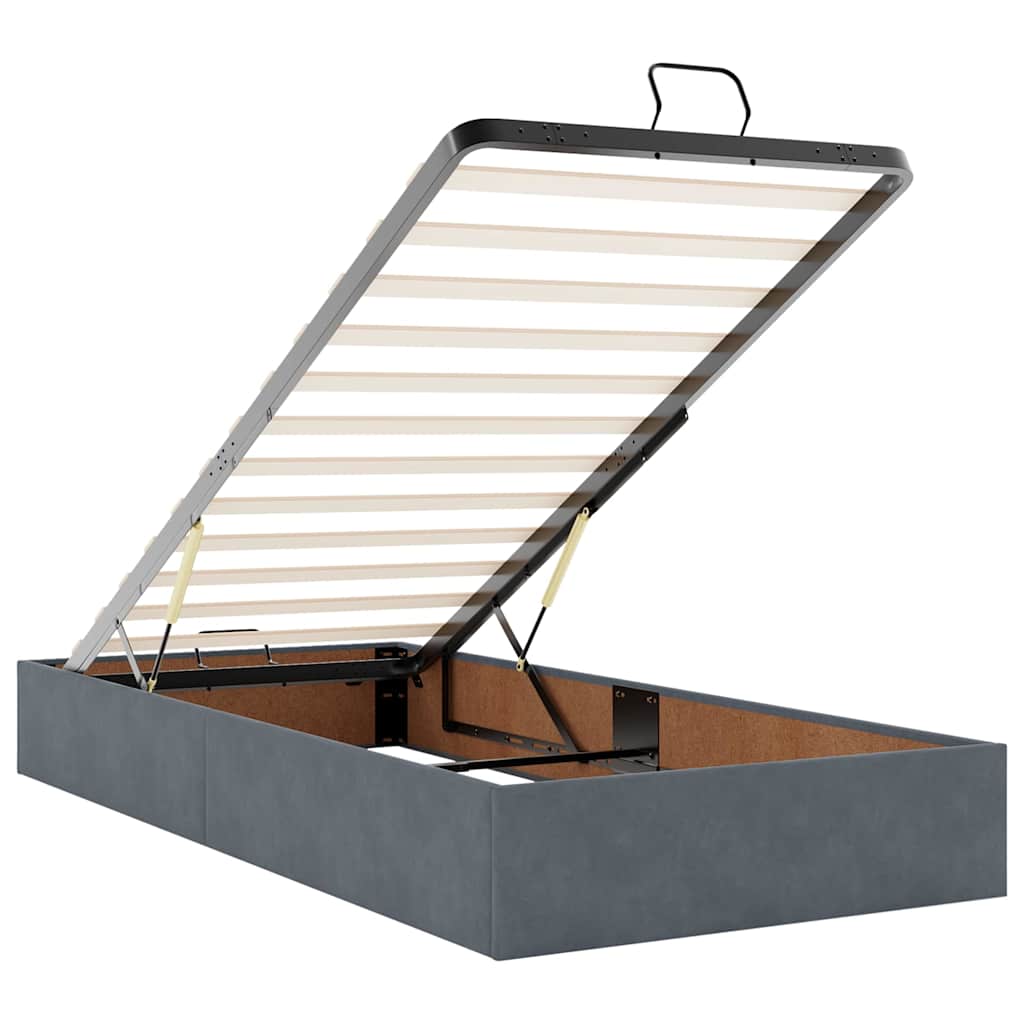 Cadre de lit ottoman avec matelas gris foncé 80x200 cm velours - XIOS