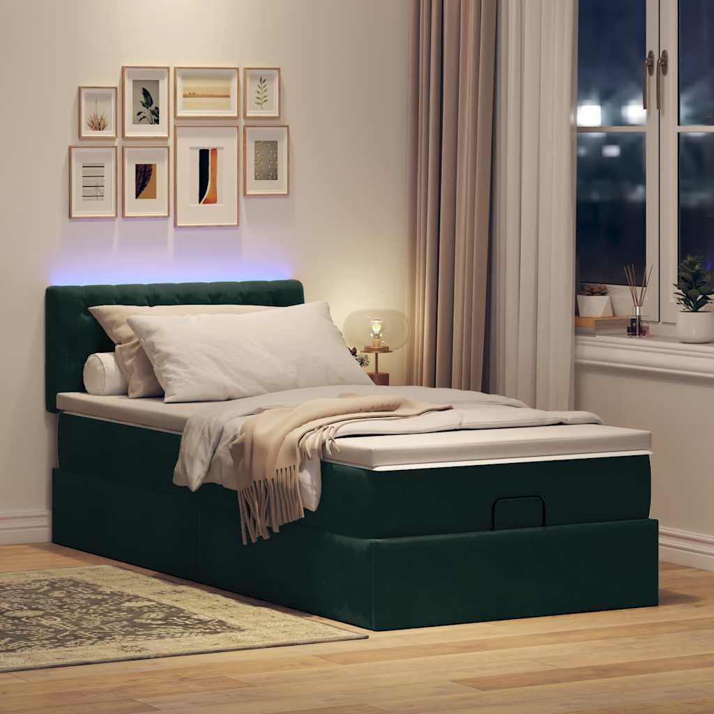 Lit ottoman avec matelas et LED Vert foncé 80x200cm velours - XIOS