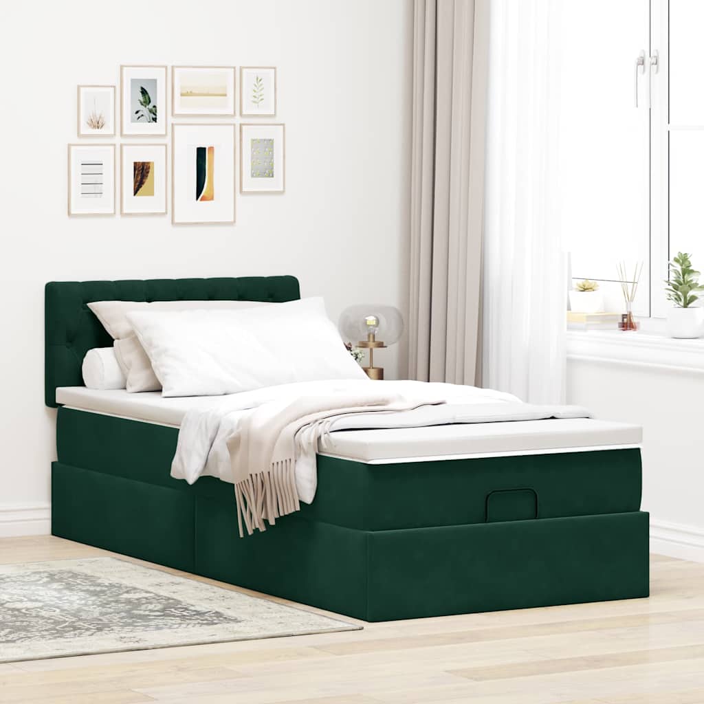 Lit ottoman avec matelas et LED Vert foncé 80x200cm velours - XIOS