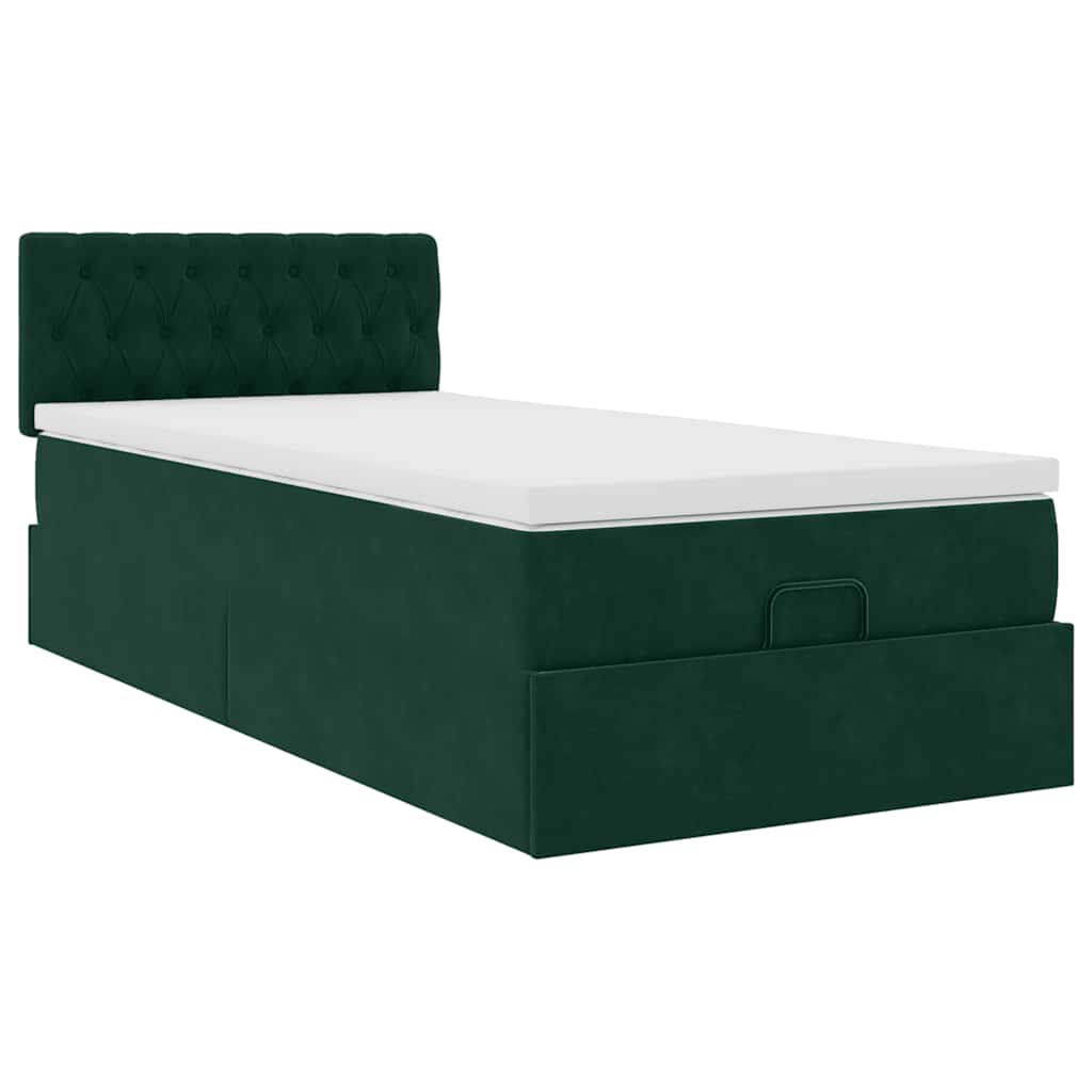 Lit ottoman avec matelas et LED Vert foncé 80x200cm velours - XIOS