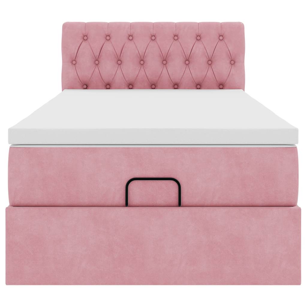 Lit ottoman avec matelas et LED rose 80x200cm velours - XIOS