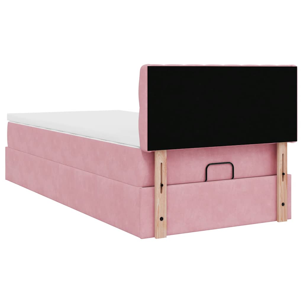 Lit ottoman avec matelas et LED rose 80x200cm velours