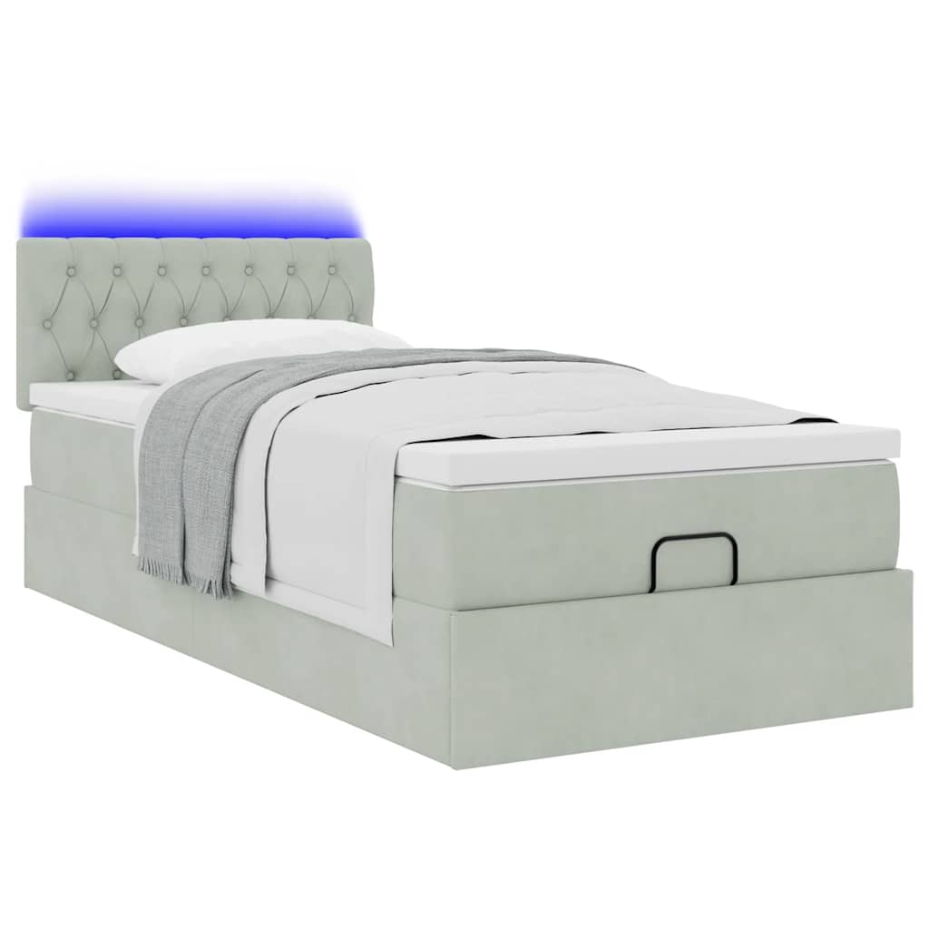 Cadre de lit ottoman et matelas gris clair 90x190 cm velours - XIOS
