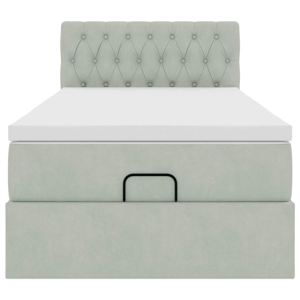 Cadre de lit ottoman et matelas gris clair 90x190 cm velours - XIOS