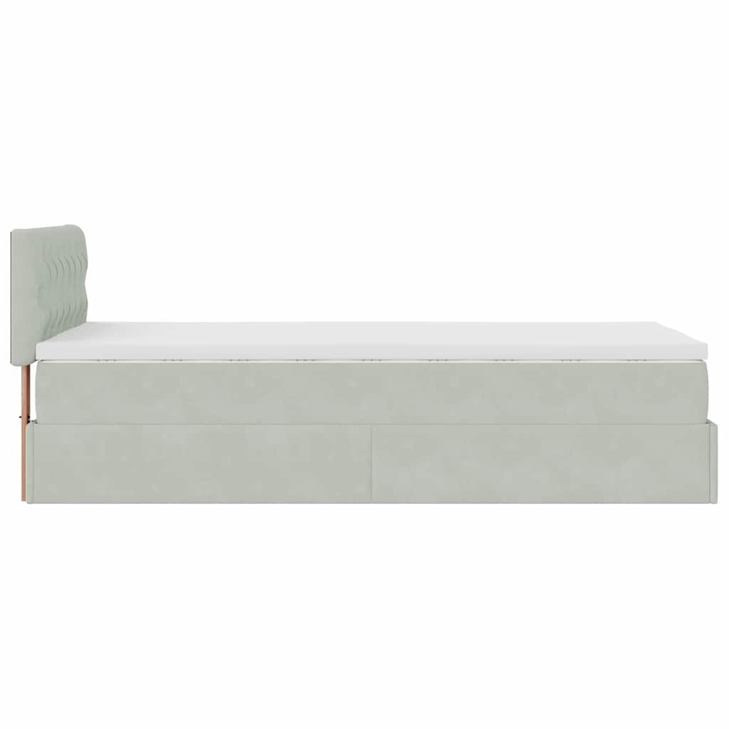 Cadre de lit ottoman et matelas gris clair 90x190 cm velours - XIOS
