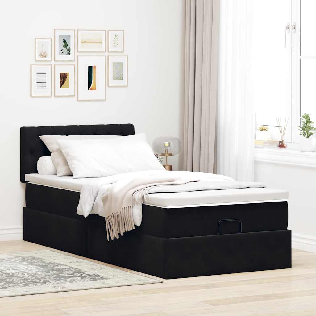Cadre de lit ottoman avec matelas noir 90x190 cm velours - XIOS
