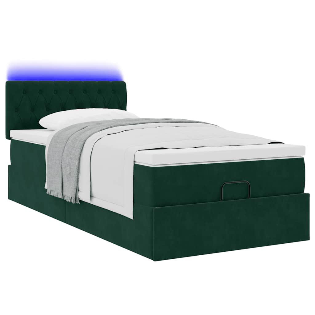 Cadre de lit ottoman avec matelas vert foncé 90x190 cm velours - XIOS