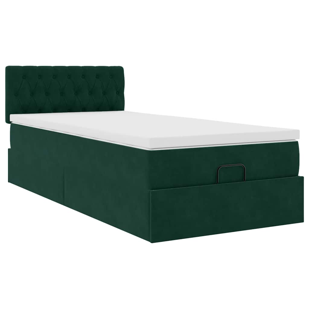 Cadre de lit ottoman avec matelas vert foncé 90x190 cm velours - XIOS