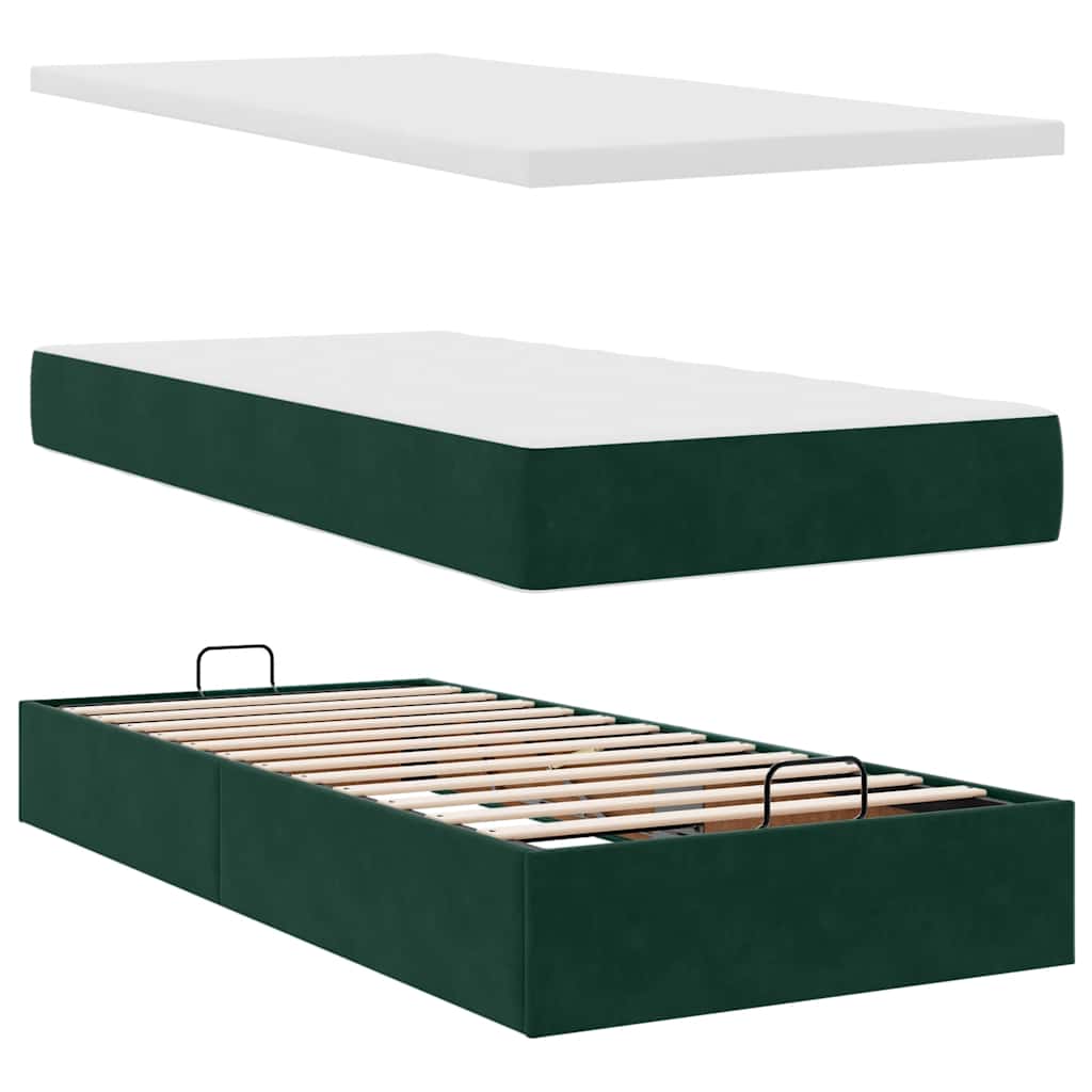 Cadre de lit ottoman avec matelas vert foncé 90x190 cm velours - XIOS