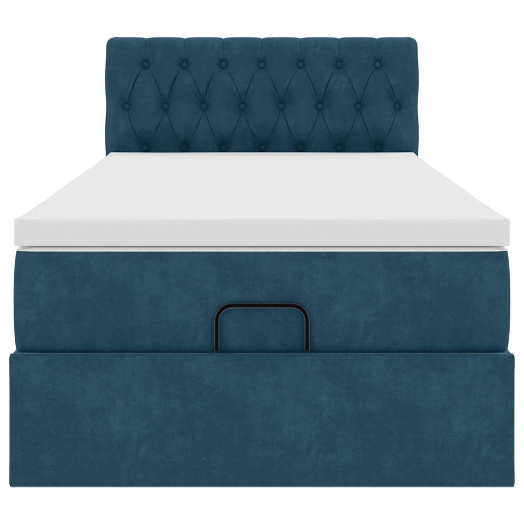 Cadre de lit ottoman avec matelas bleu foncé 90x190 cm velours - XIOS