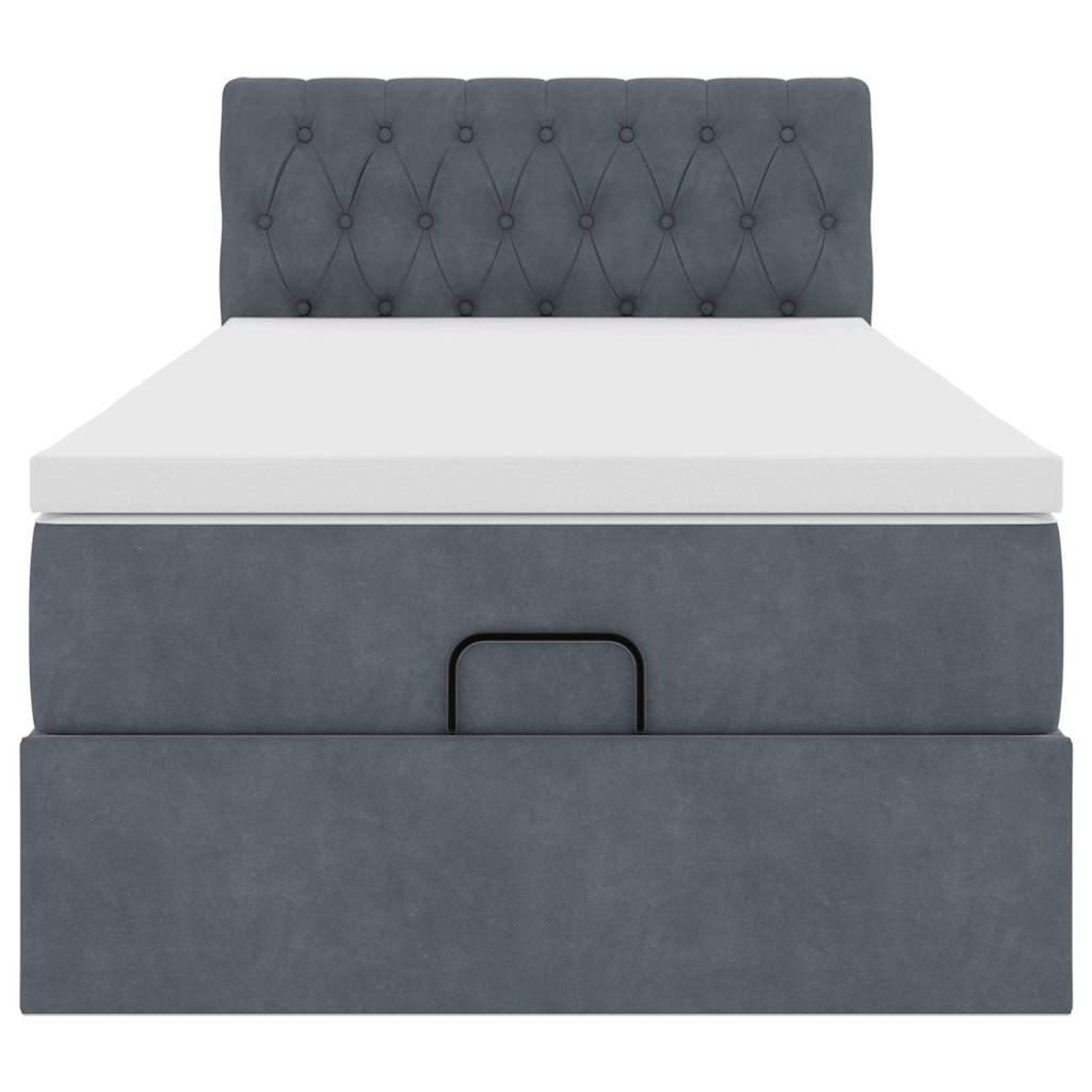 Cadre de lit ottoman et matelas gris foncé 90x200 cm velours - XIOS