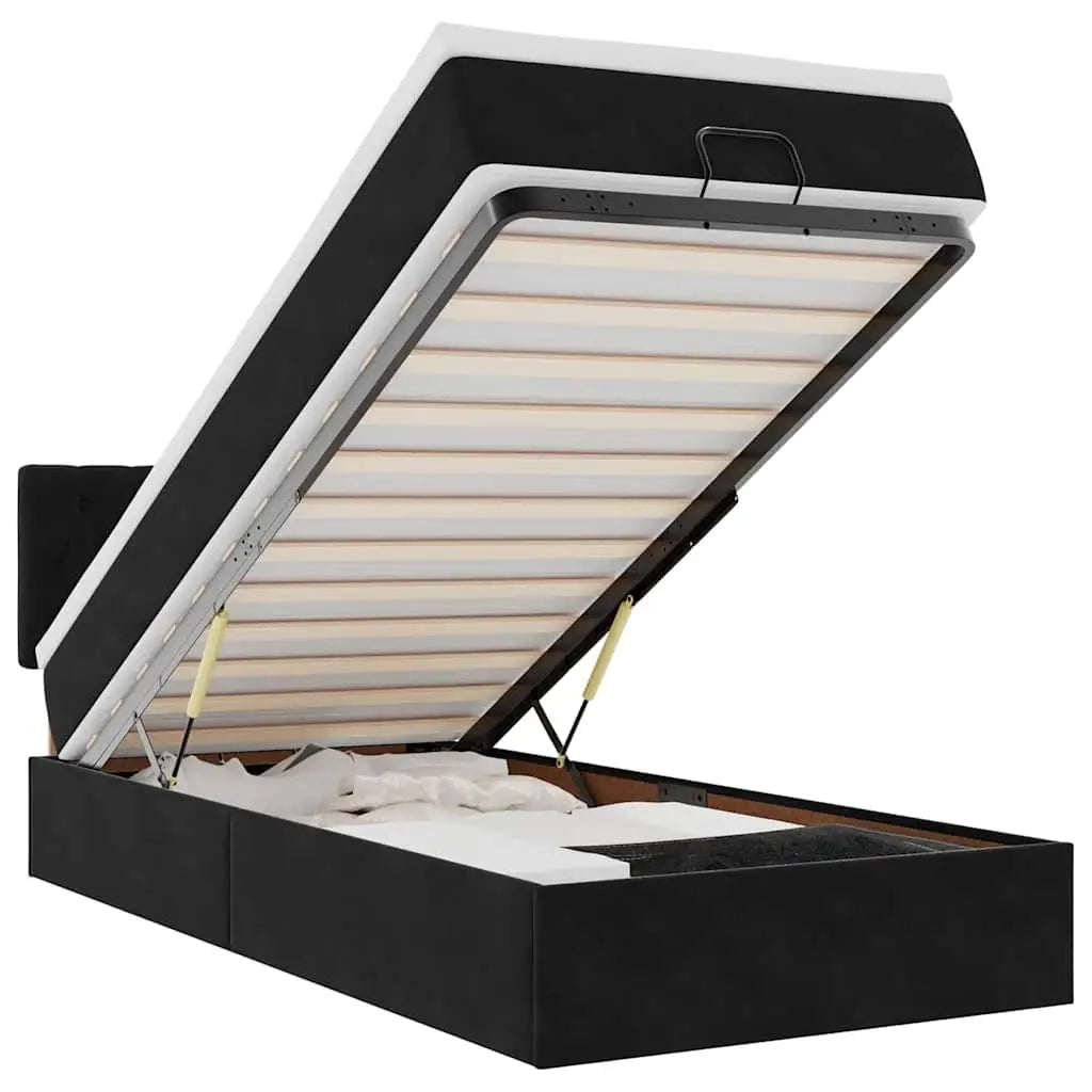 Cadre de lit ottoman avec matelas noir 90x200 cm velours - XIOS