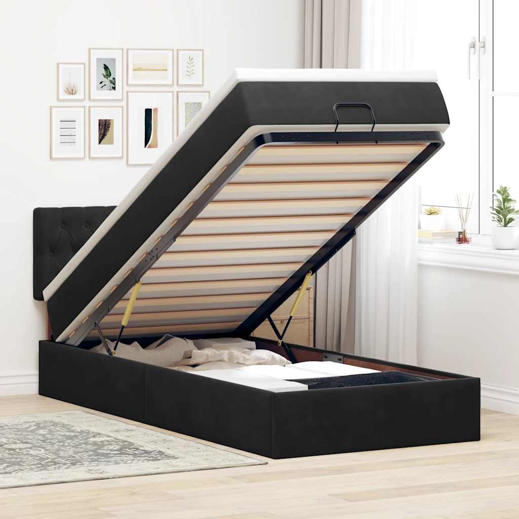 Cadre de lit ottoman avec matelas noir 90x200 cm velours
