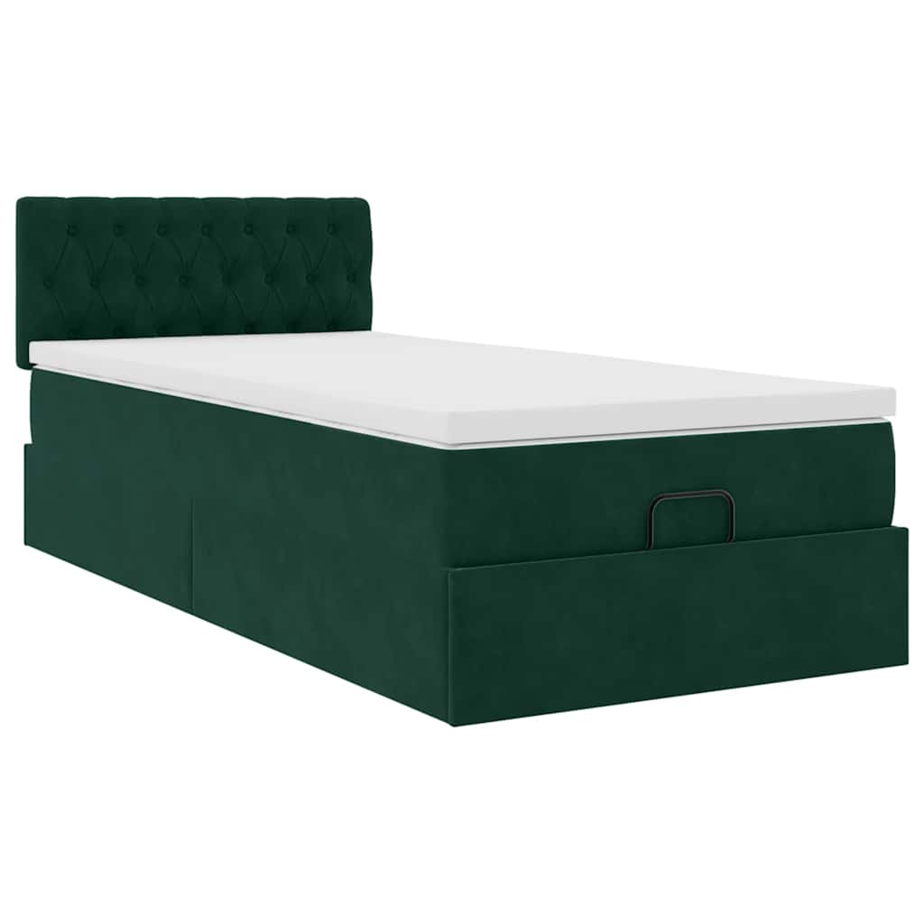 Lit ottoman avec matelas et LED Vert foncé 90x200cm velours - XIOS