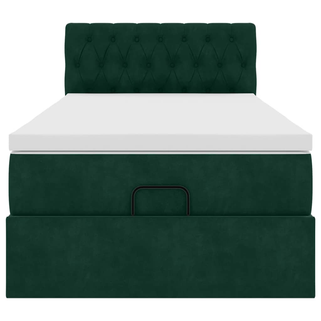 Lit ottoman avec matelas et LED Vert foncé 90x200cm velours - XIOS