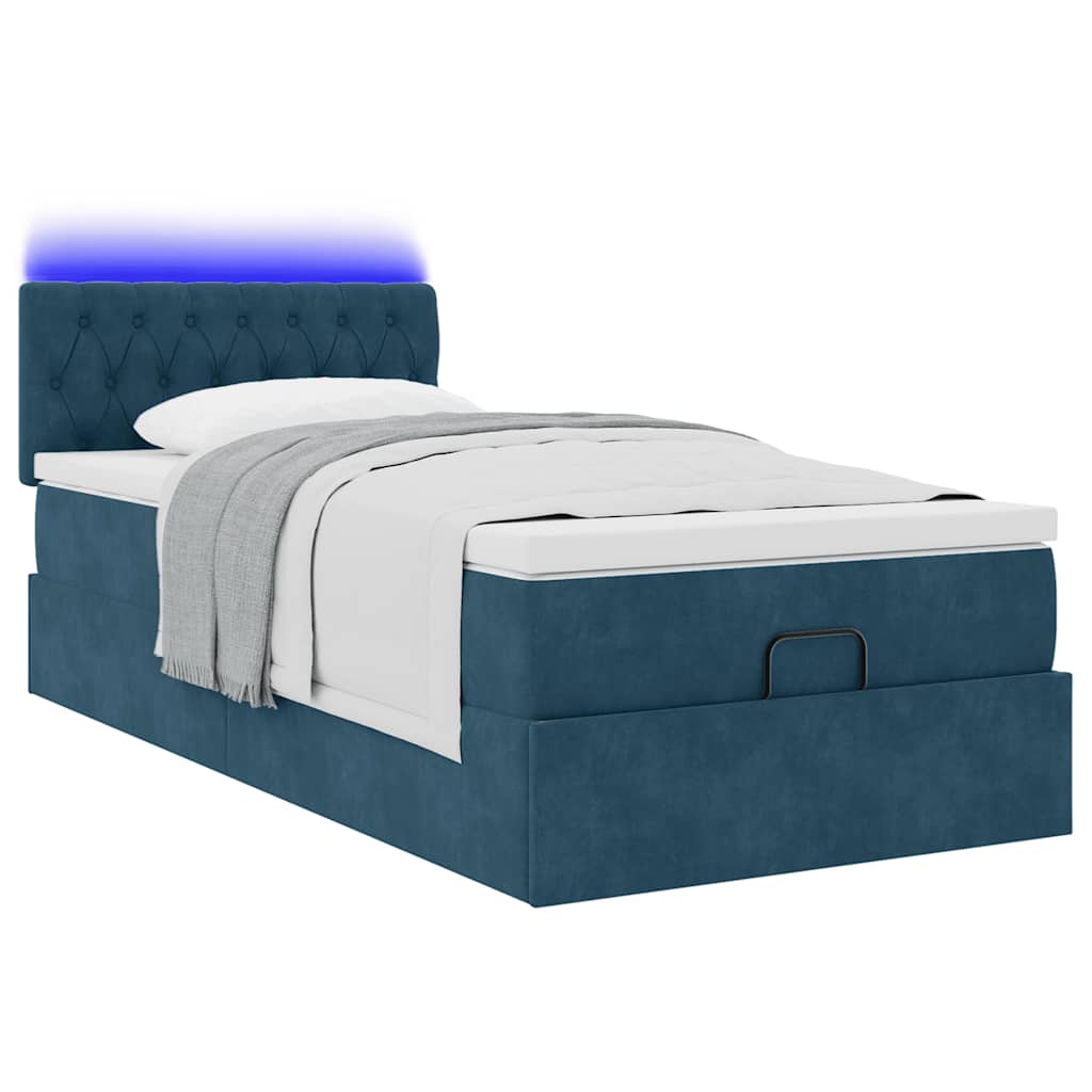 Cadre de lit ottoman avec matelas bleu foncé 90x200 cm velours - XIOS
