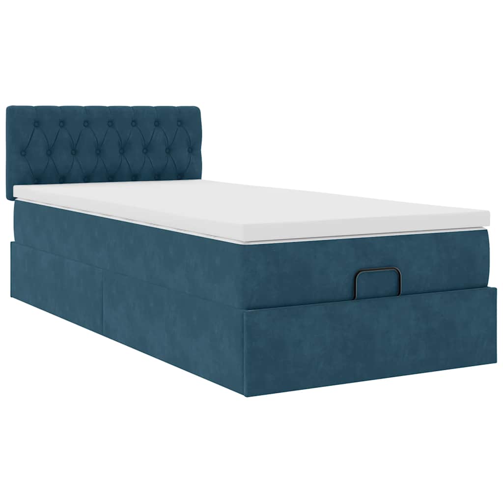 Cadre de lit ottoman avec matelas bleu foncé 90x200 cm velours - XIOS
