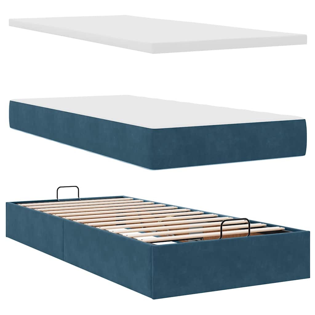 Cadre de lit ottoman avec matelas bleu foncé 90x200 cm velours - XIOS
