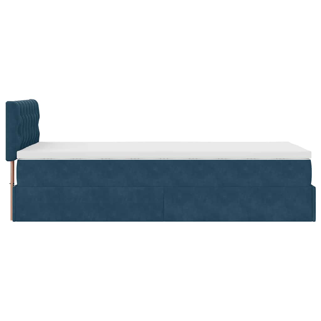 Cadre de lit ottoman avec matelas bleu foncé 90x200 cm velours - XIOS