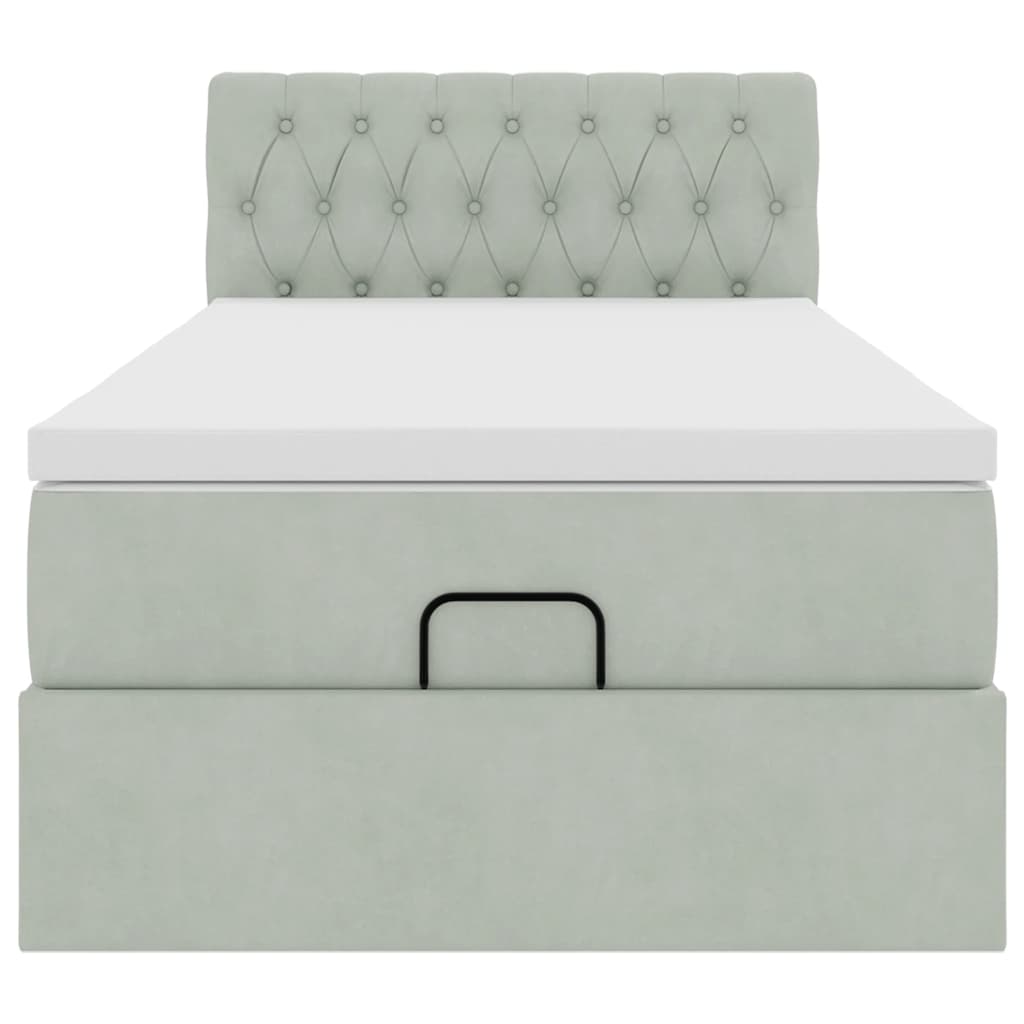 Cadre de lit ottoman et matelas gris clair 100x200 cm velours
