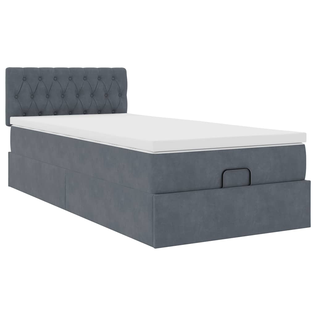 Cadre de lit ottoman avec matelas gris foncé 100x200 cm velours - XIOS