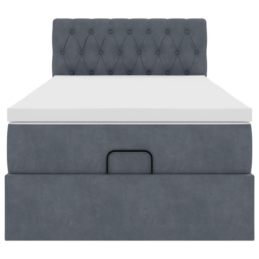 Cadre de lit ottoman avec matelas gris foncé 100x200 cm velours - XIOS