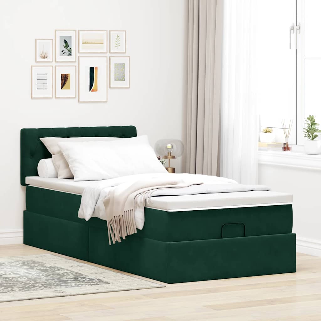 Cadre de lit ottoman avec matelas vert foncé 100x200 cm velours - XIOS