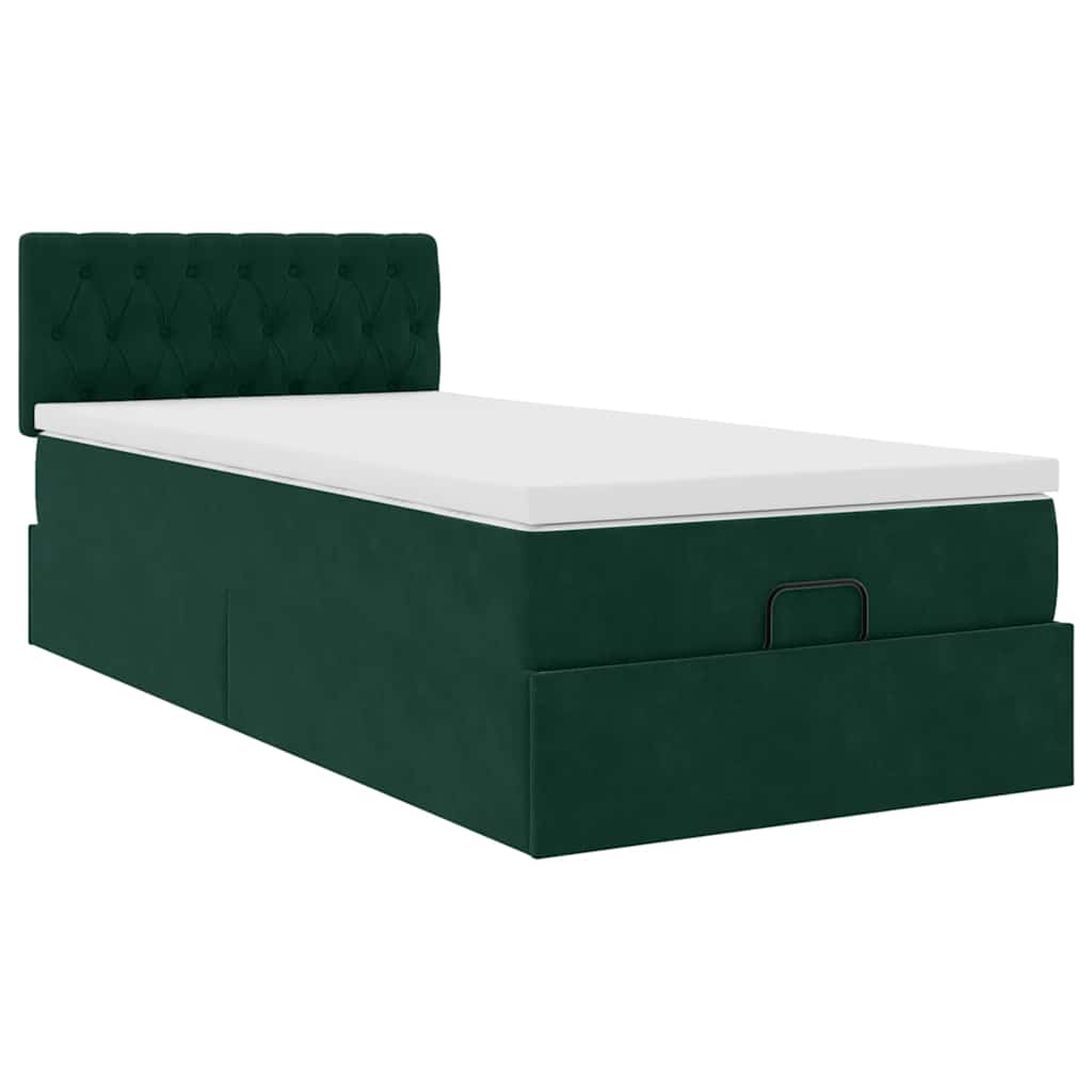 Cadre de lit ottoman avec matelas vert foncé 100x200 cm velours - XIOS