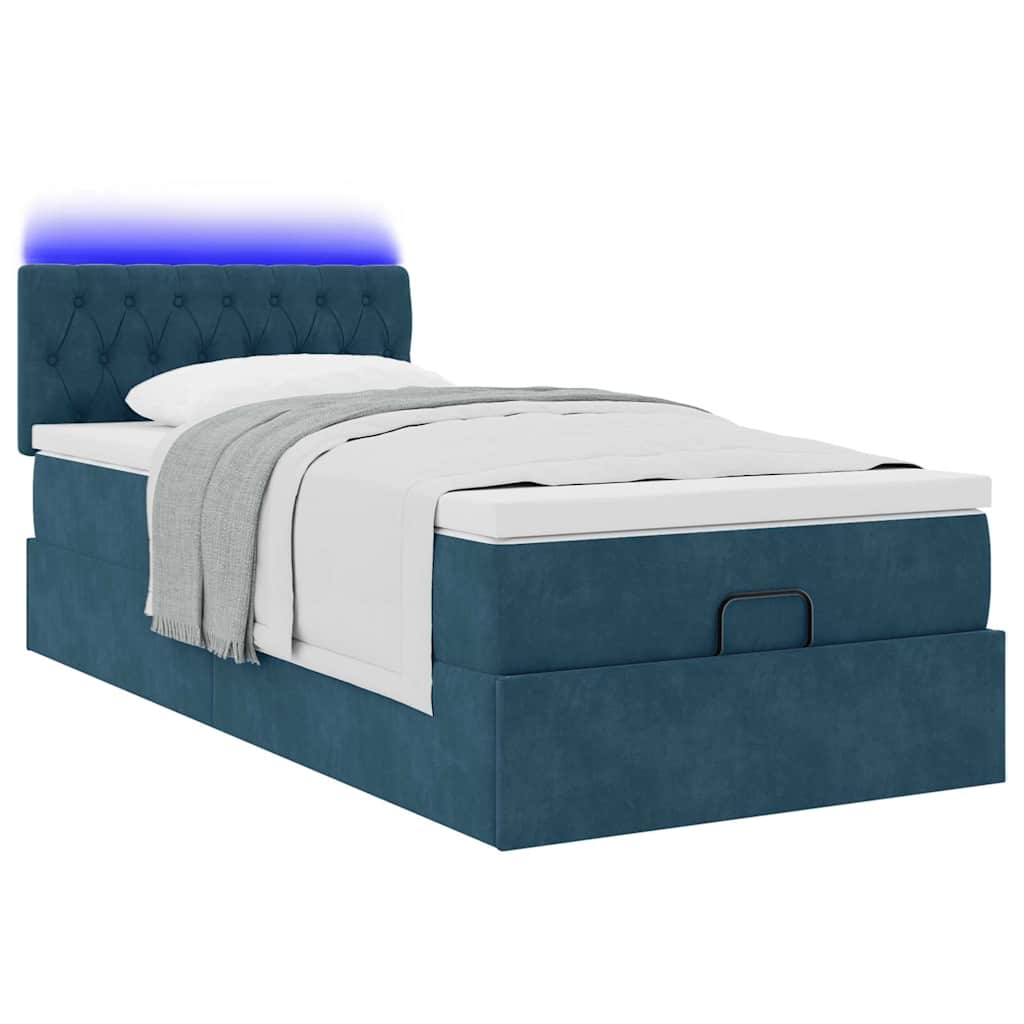 Cadre de lit ottoman avec matelas bleu foncé 100x200 cm velours - XIOS