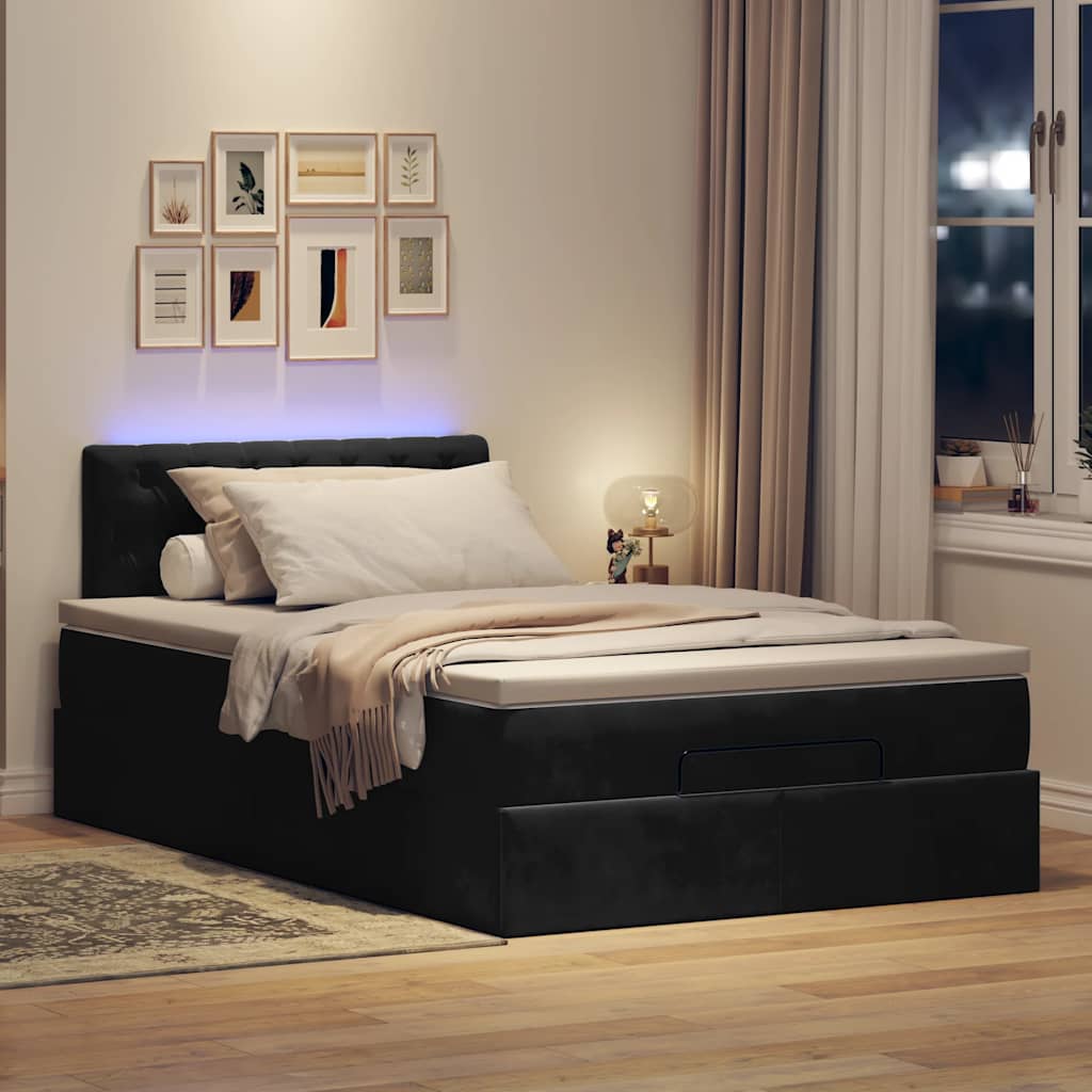 Lit ottoman avec matelas et LED noir 120x190 cm velours - XIOS