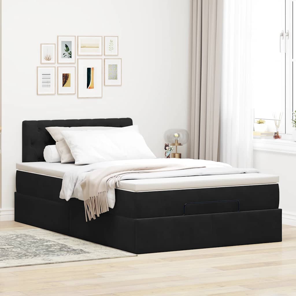 Lit ottoman avec matelas et LED noir 120x190 cm velours - XIOS