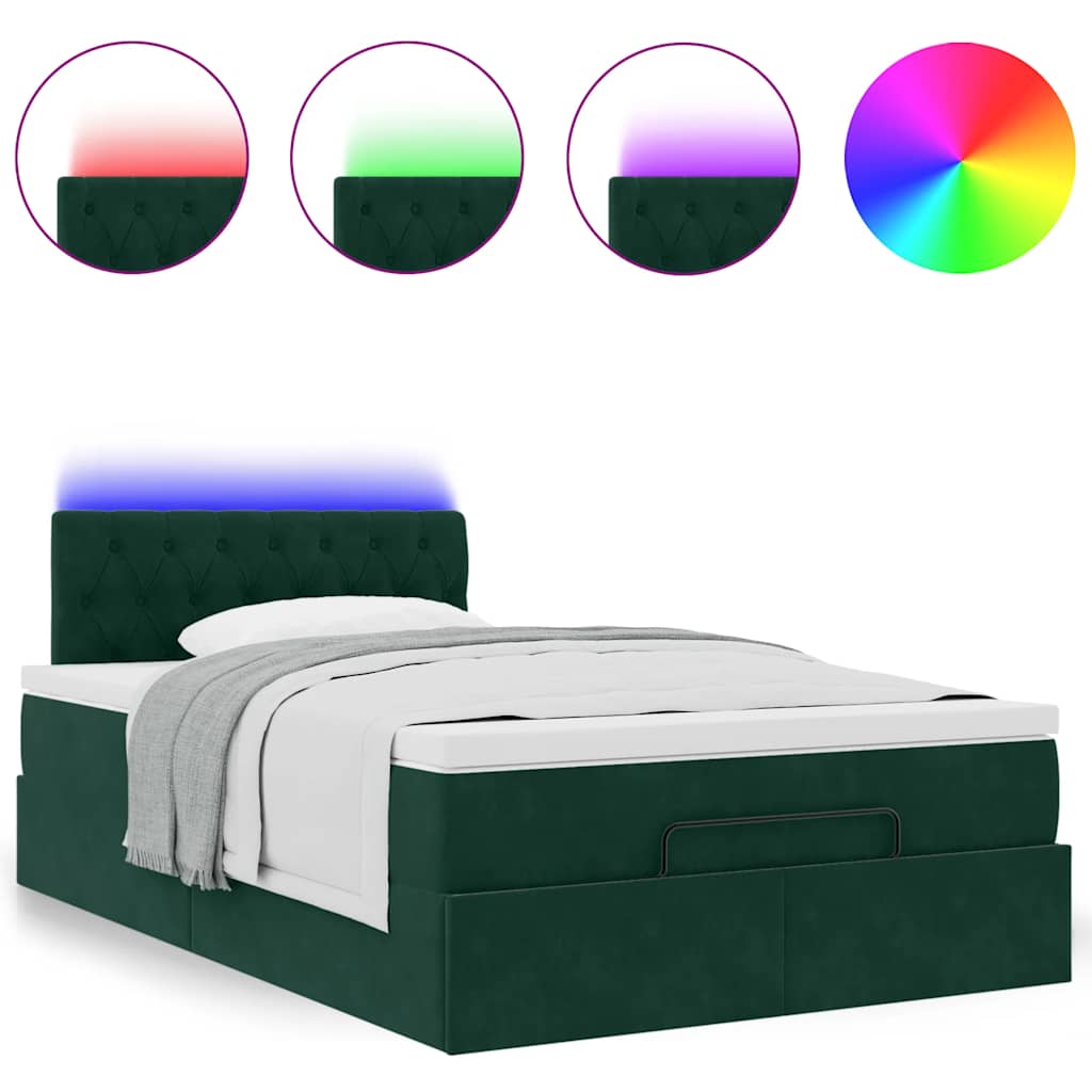 Lit ottoman avec matelas et LED vert foncé 90x200cm velours - XIOS